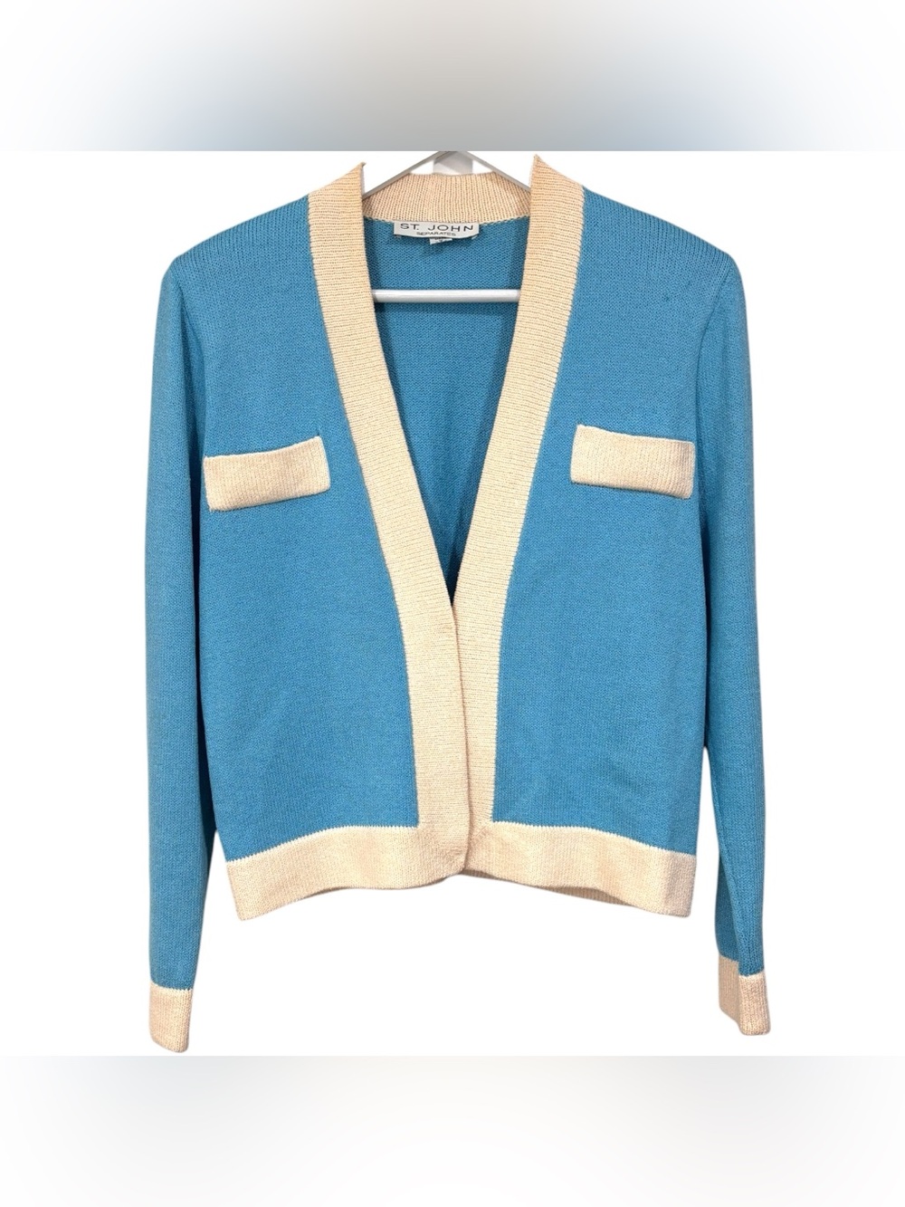 St John Separates Baby Blue Ivory Cardigan Sweater Size Small